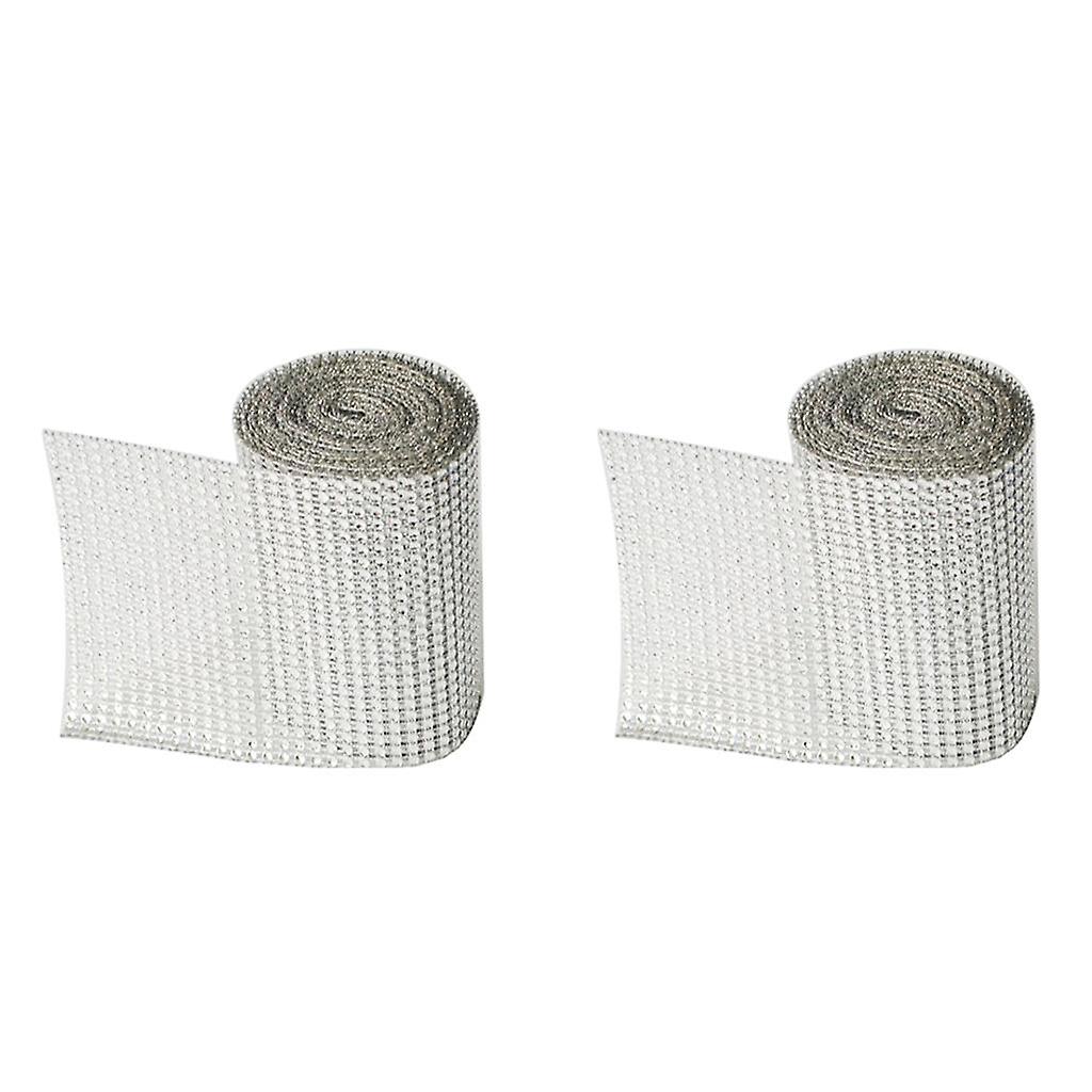 2 Rolls 5 Yard 24 Rows Rhinestone Ribbon Trim Net Drill Mesh Wrap Silver