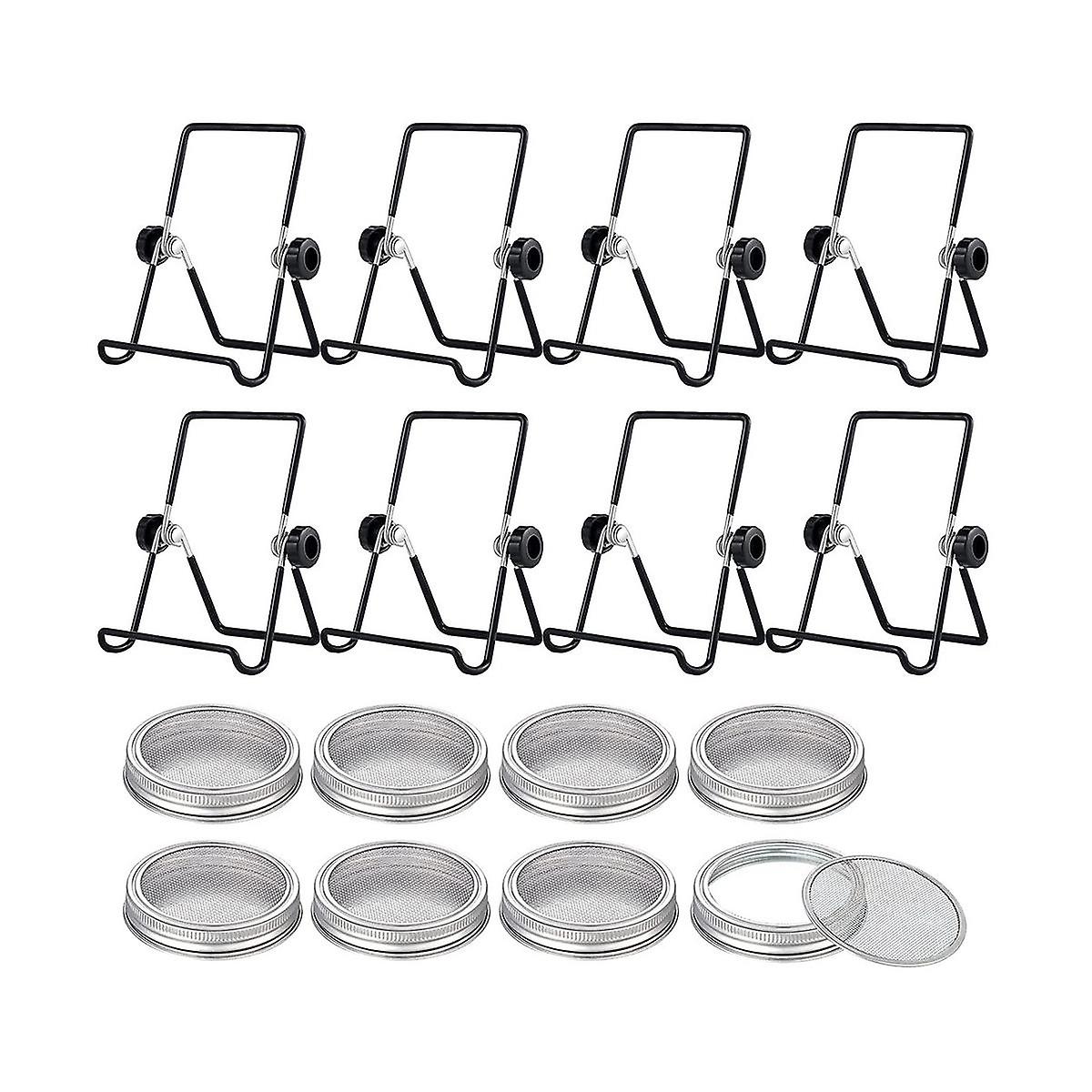 8 Sets Sprouting Jar Kit Includes Sprouting Lids and Sprouting Stands Jar Screen Lids for Sprouting