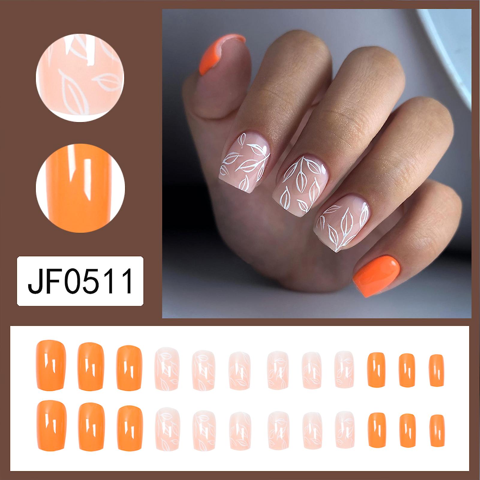 Orange & Pink French Style Fake Square Nails Durable & Never Splitting Comfort Fake Nails For Daily And Parties Wearing