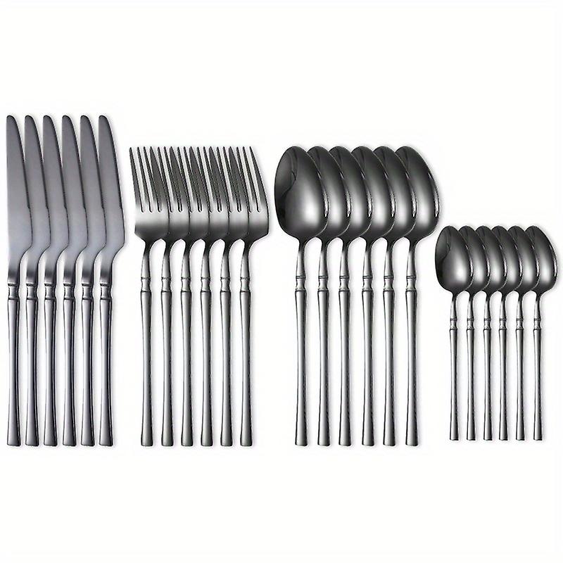 24pcs Mental Cutlery Set Stainless Steel Tableware Set Household Creative Steak Knife Household Fork For Meal Mental Spoon For Dining Dessert Sp