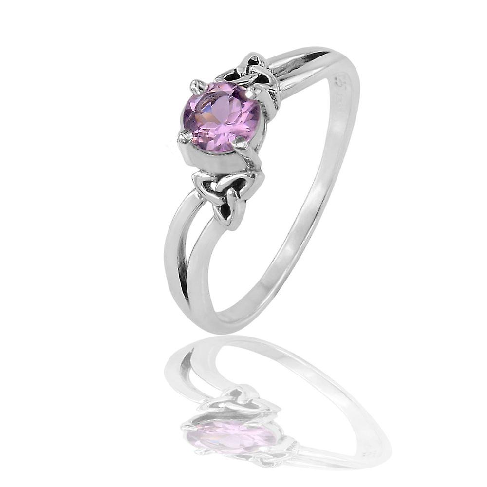 Celtic Holy Trinity Knotwork Love Engagement Ring - An Amethyst Stone