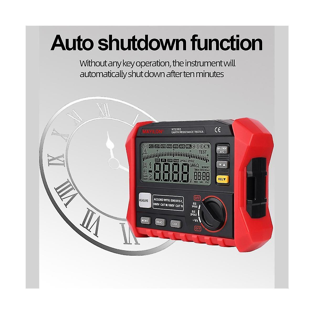 Ht2302 Digital Ground Resistance Tester 0-40k Ac 200v Big Screen Backlight Auto Power Off Ohm Met