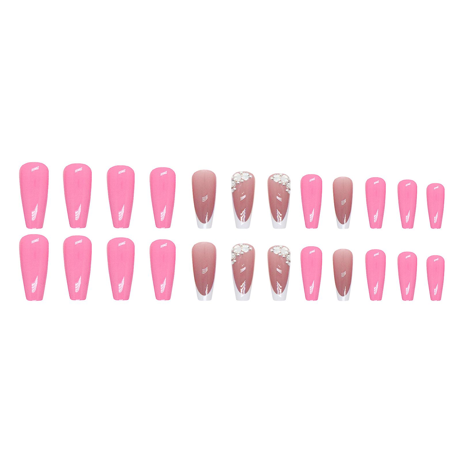 Fluorescent Pink Long Square False Manicure Chip-proof Smudge-proof Fake Nails