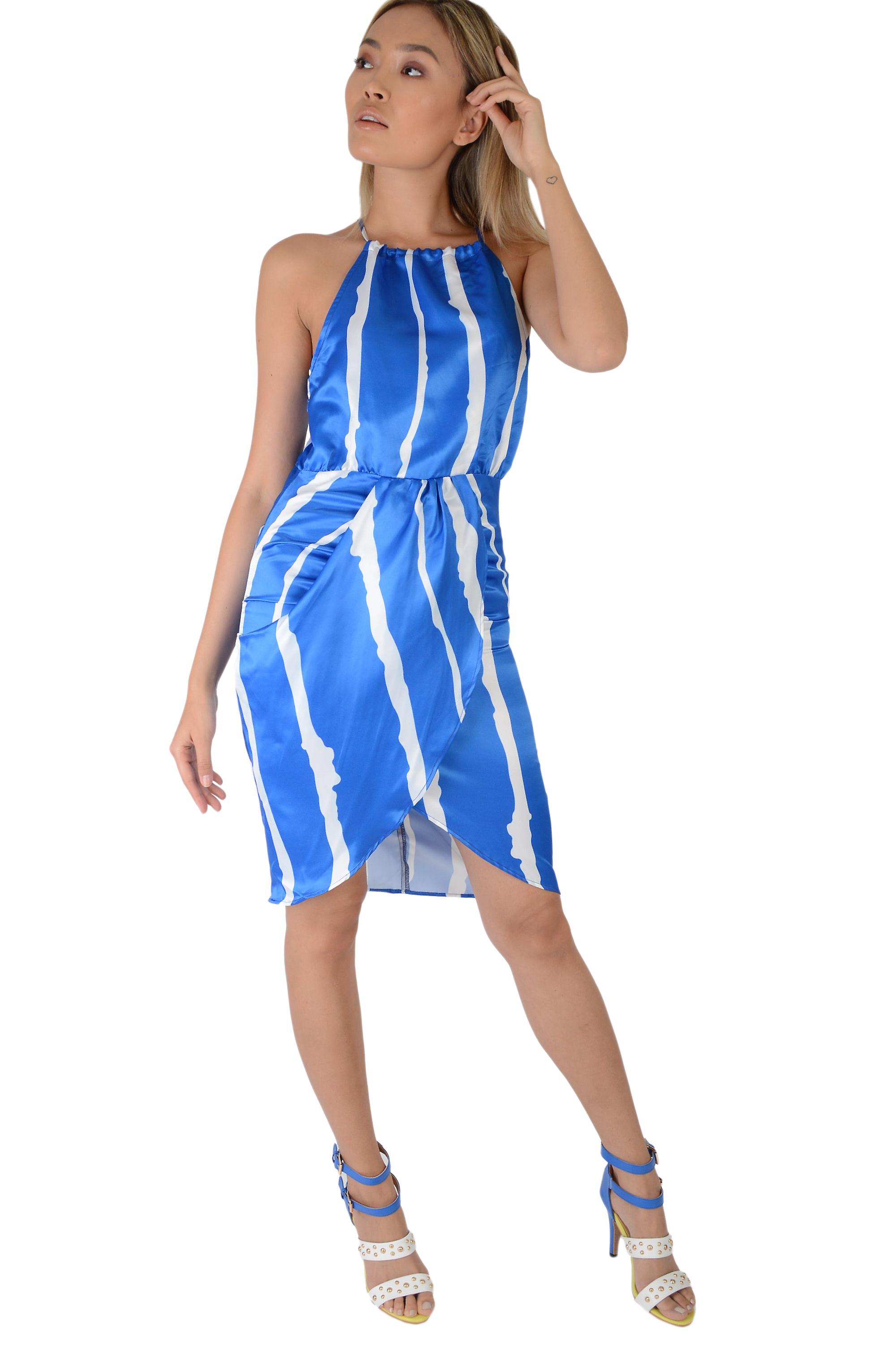 LMS Blue Wrap Dress With Thick White Stripes