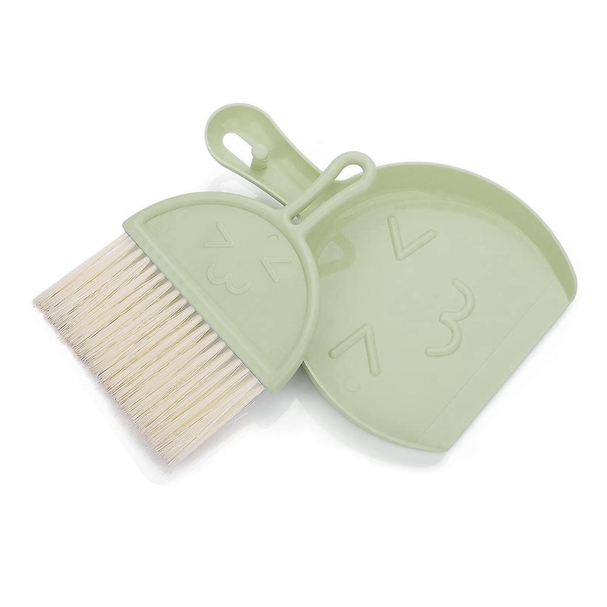Mini Dustpan and Brush Set, Small Broom and Dustpan Cleaning Set Portable Table Top Brush Set(Green