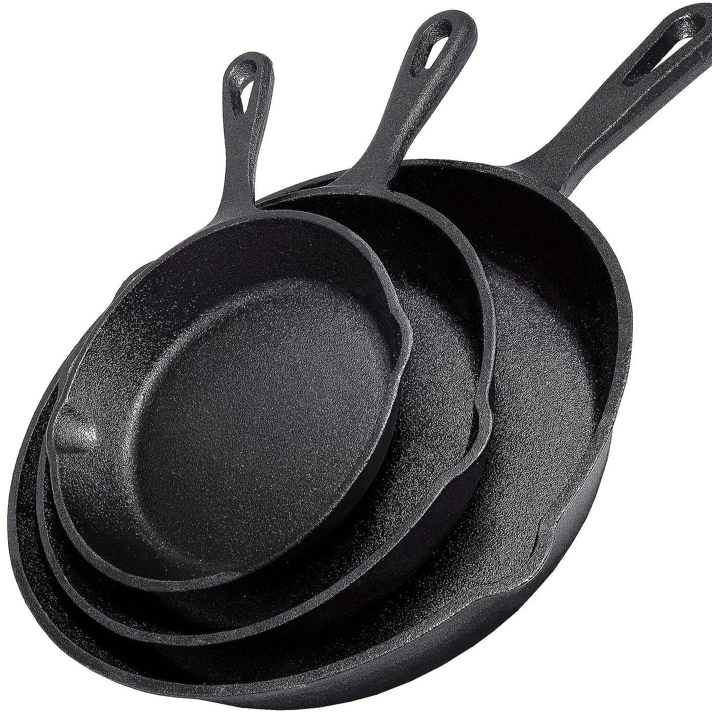 1Pc/3pcs Saute Fry Pan - Pre-seasoned Cast Iron Skillet - Nonstick Frying Pan 15.24 Cm, 20.32 Cm And 25.4 Cm Cast Iron Set
