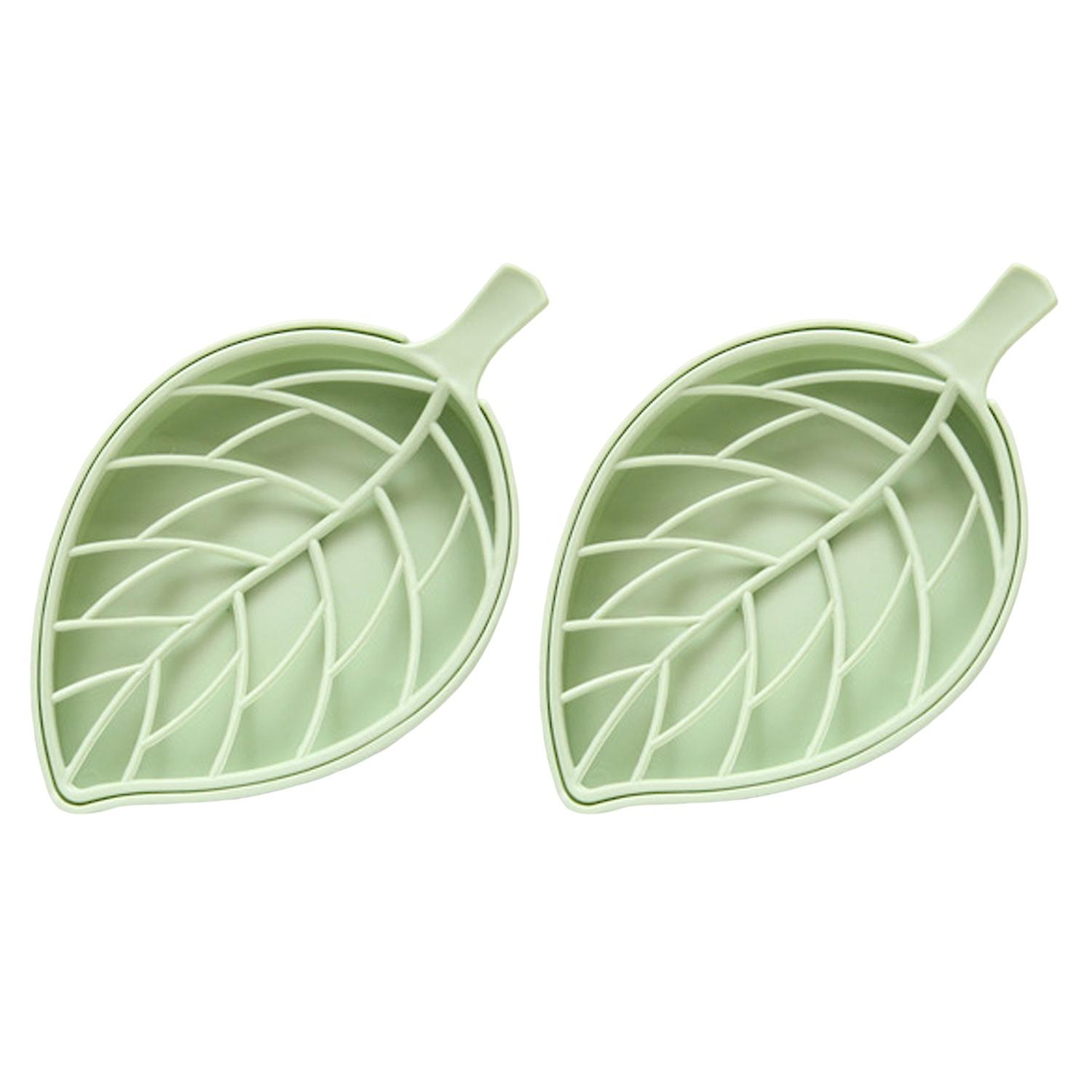 2Pcs Soap Drain Boxes Drainage Design Dual Layer Store Soaps Plastic Punch Free Leaf-Shaped Desktop 