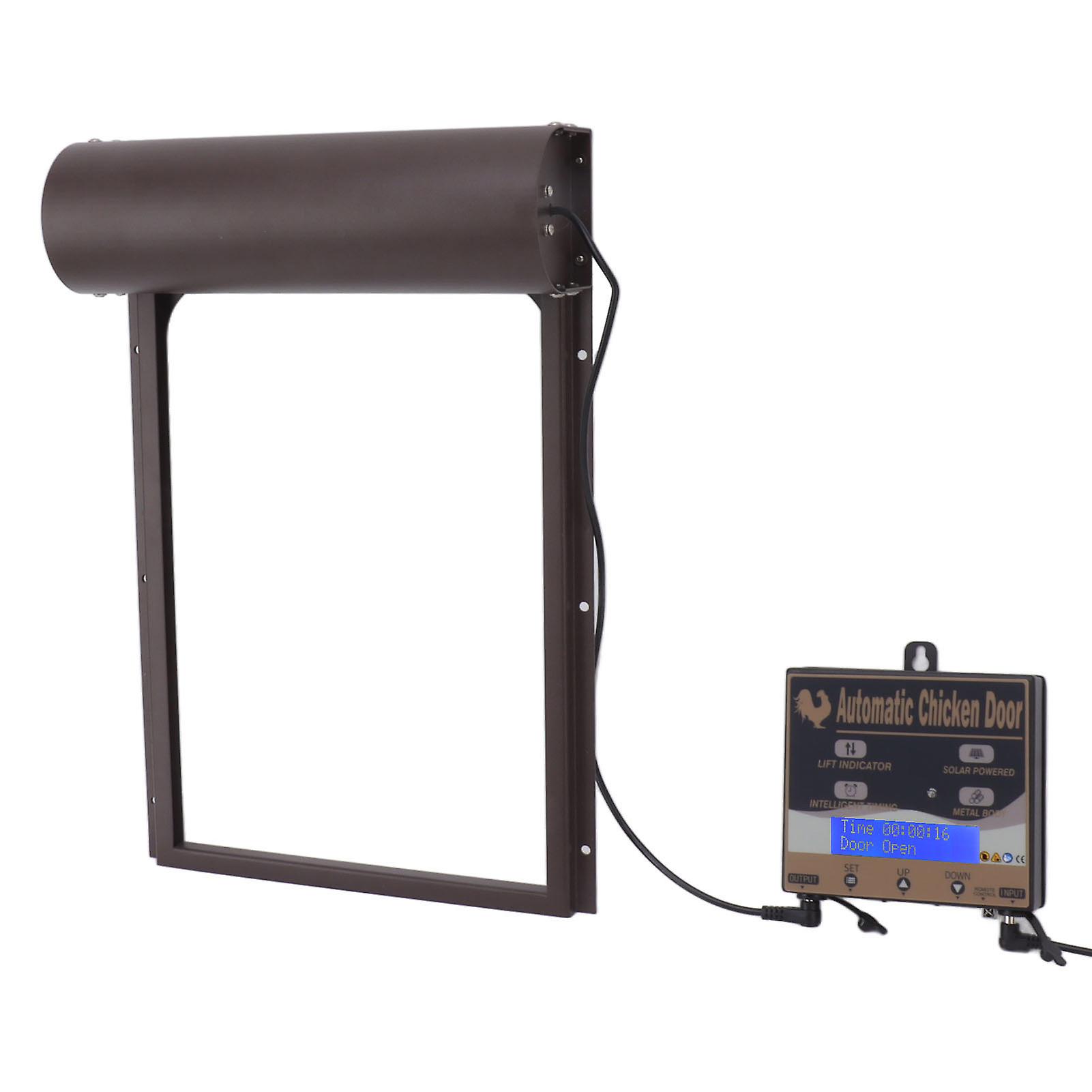 Automatic Chicken Coop Door Programmable Aluminum Chicken Coops Door Opener with Timer Light Sensor Remote Control 3 Modes Brown 