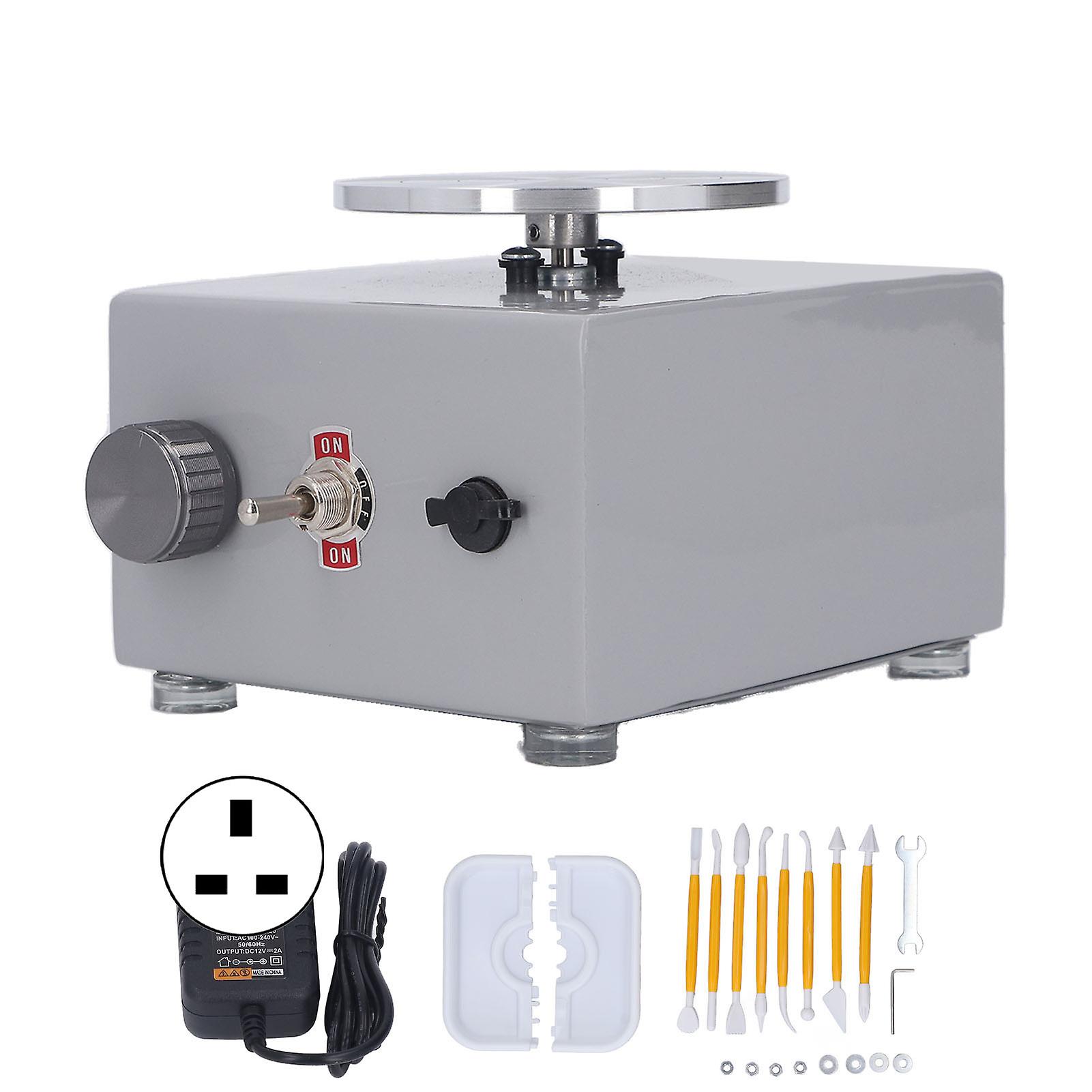 Mini Pottery Wheel for Kids Adjustable Speed Compact Pottery Wheel with Water Basin Detachable Hex Wrench 100‑240V Gray