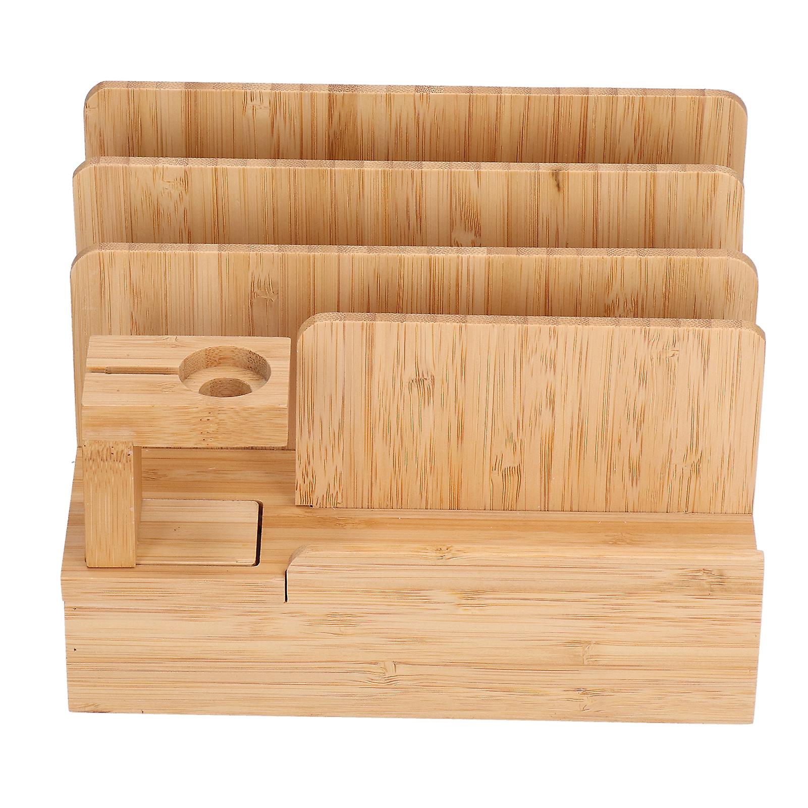 Bamboo Charging Station Cell Phone Charging Accessoriess Organizer with USB Charger Pot for Multiple Devices