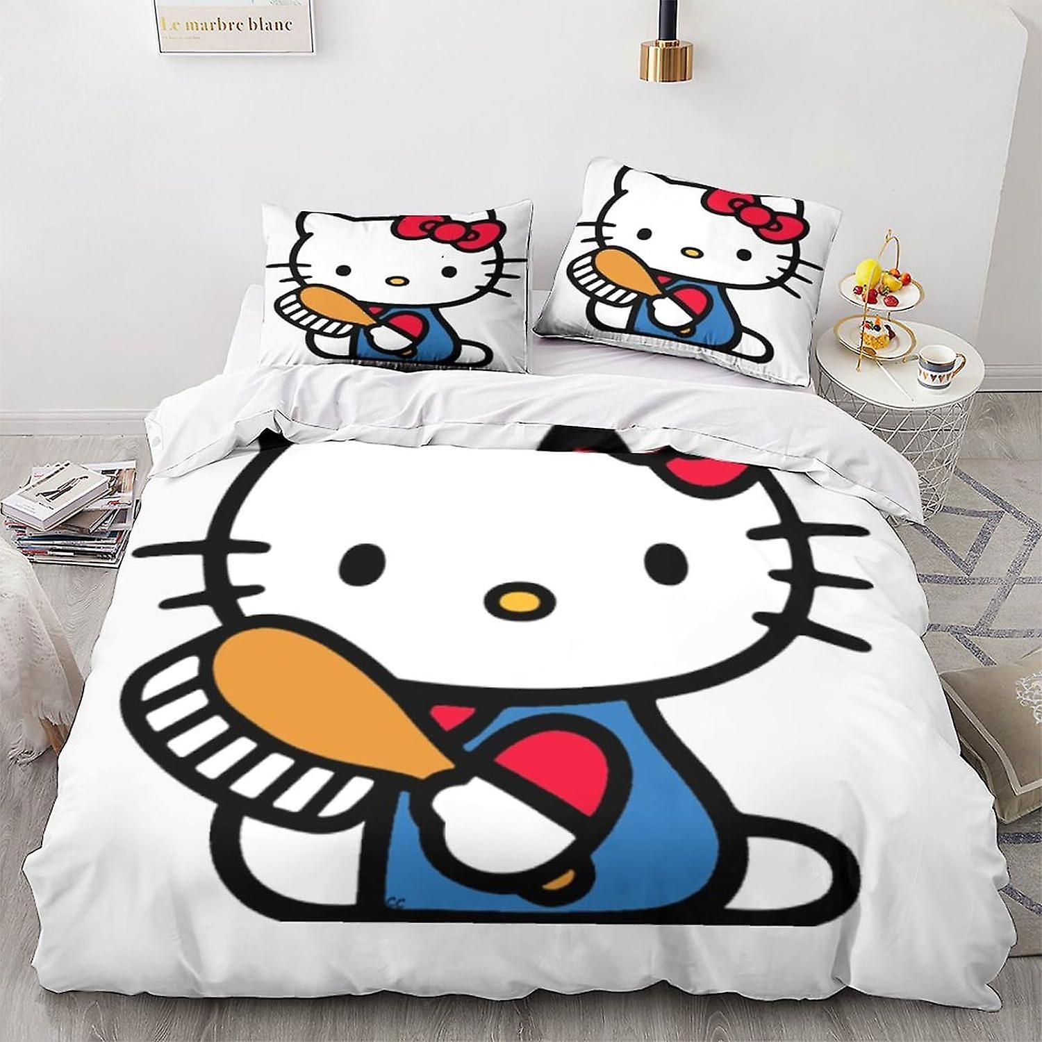 Hello Kitty Print Påslakan 3st Sängkläder Set Anime Karaktärer Täcke Täcke Täcke Täcke Mjuk Easy Care Hotel Täcke Täcke med dragkedja och slipsar för