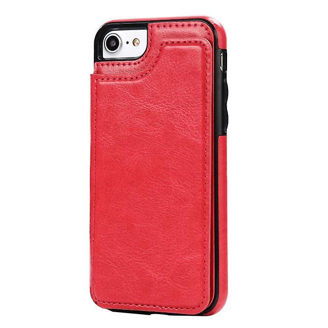 Multi-Card Leather Cover Shell Case for Apple iPhone 7/8 - Dark Pink