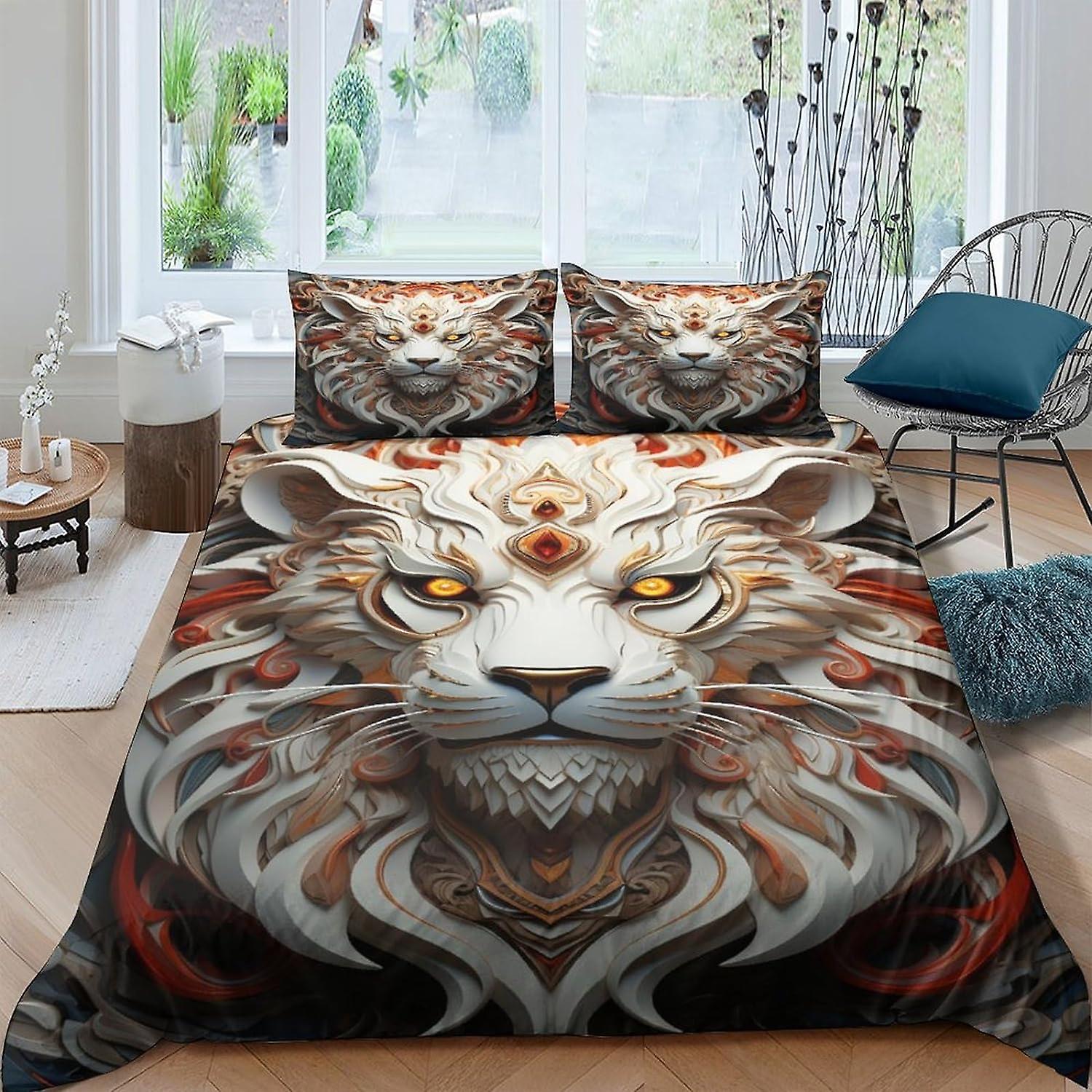 Lion dynebetræk sæt 3 stk sætEasy Care og super blød mikrofiber design sengetøj sæt dyr 3D udskrivning mønster dynebetræk dobbelt + 2 matchende pi