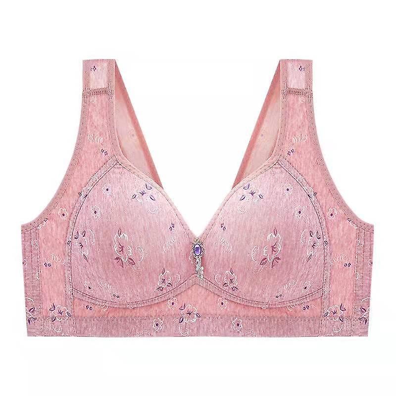 Geemor Soft&Comfortable Bra,Middle-Aged Elder Woman Floral Cotton Wireless Thin Push Up Elastic Mom