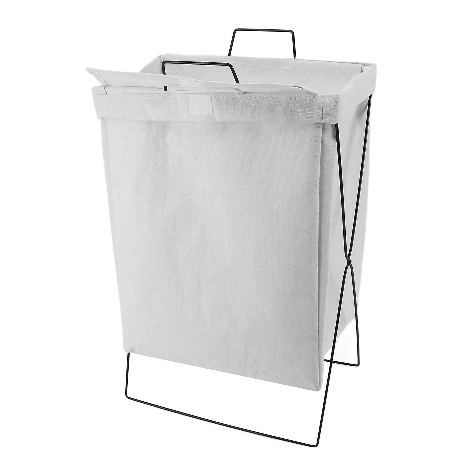 Laundry Basket with X Metal Frame Collapsible Laundry Hamper Standing Tall Rectangle Ample Capacity Dirty Clothes Organizer White S