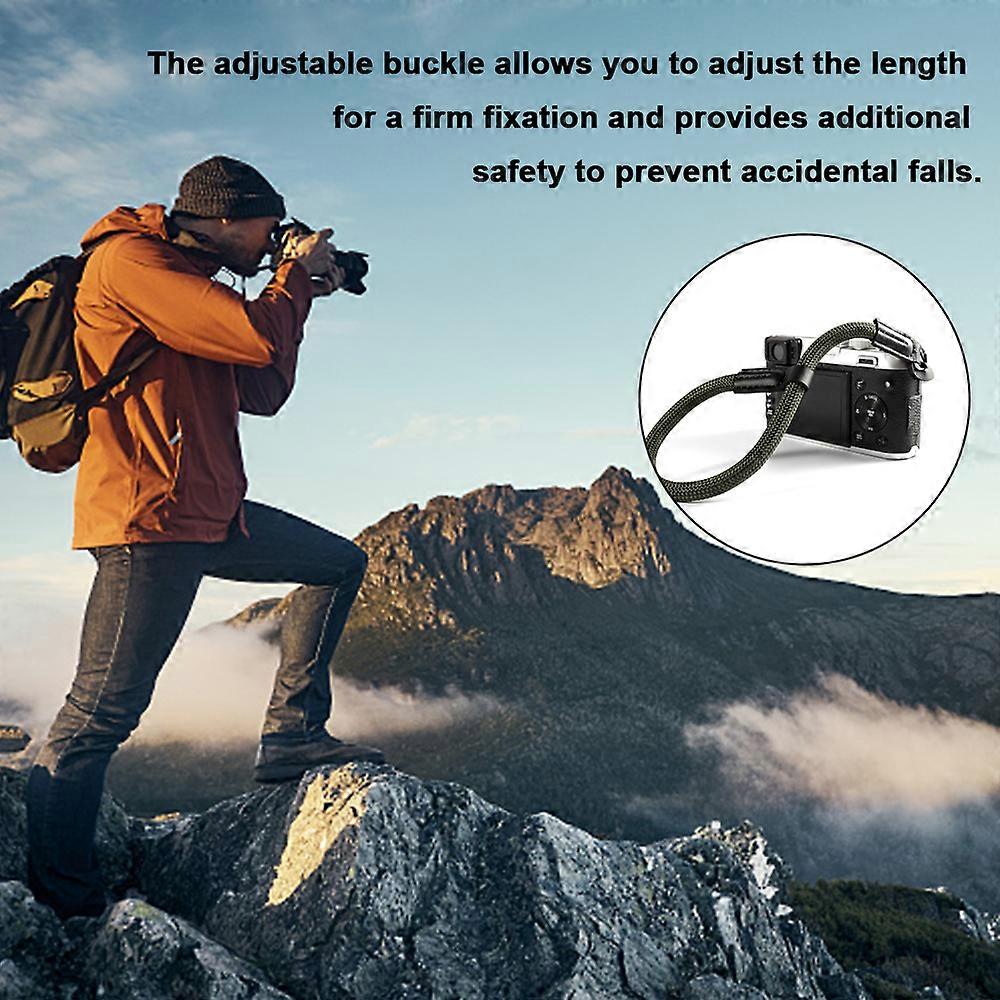 Camera Adjustable Rope Wrist Strap with Leather ends with electroplated mounting ring