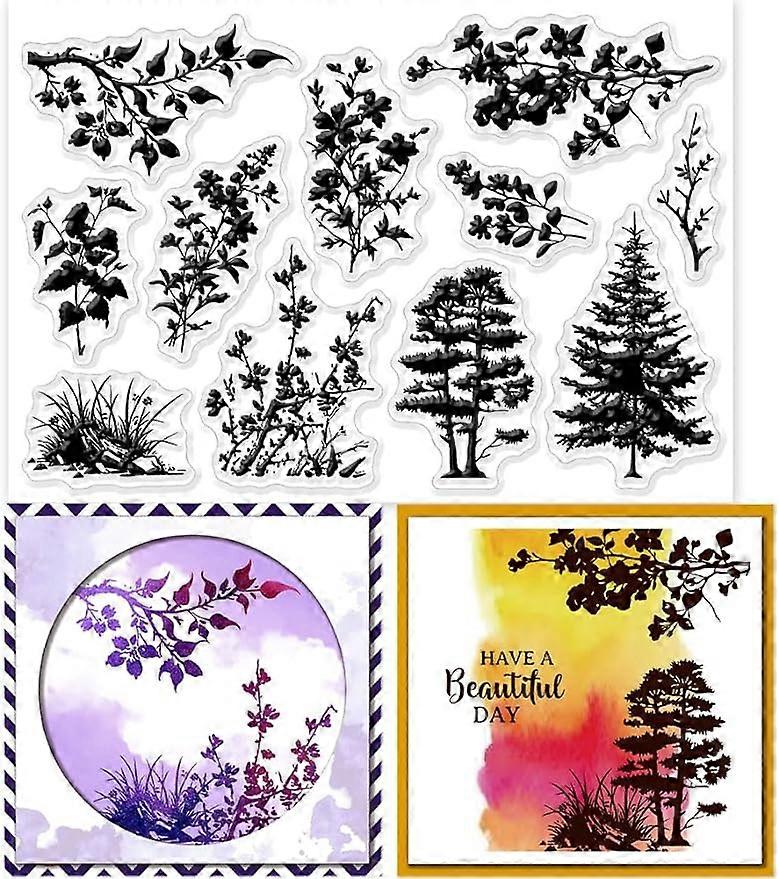 1Sheet Grass Clear Stamps Tree Silicone Clear Stamp Seals