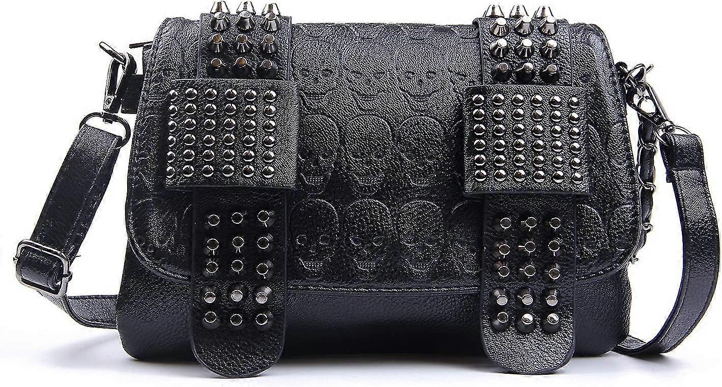 レディース スカルプリント ショルダーバッグ PUレザー ゴシック ショルダーバッグ スカル 財布 ロングウォレット チェーン付き