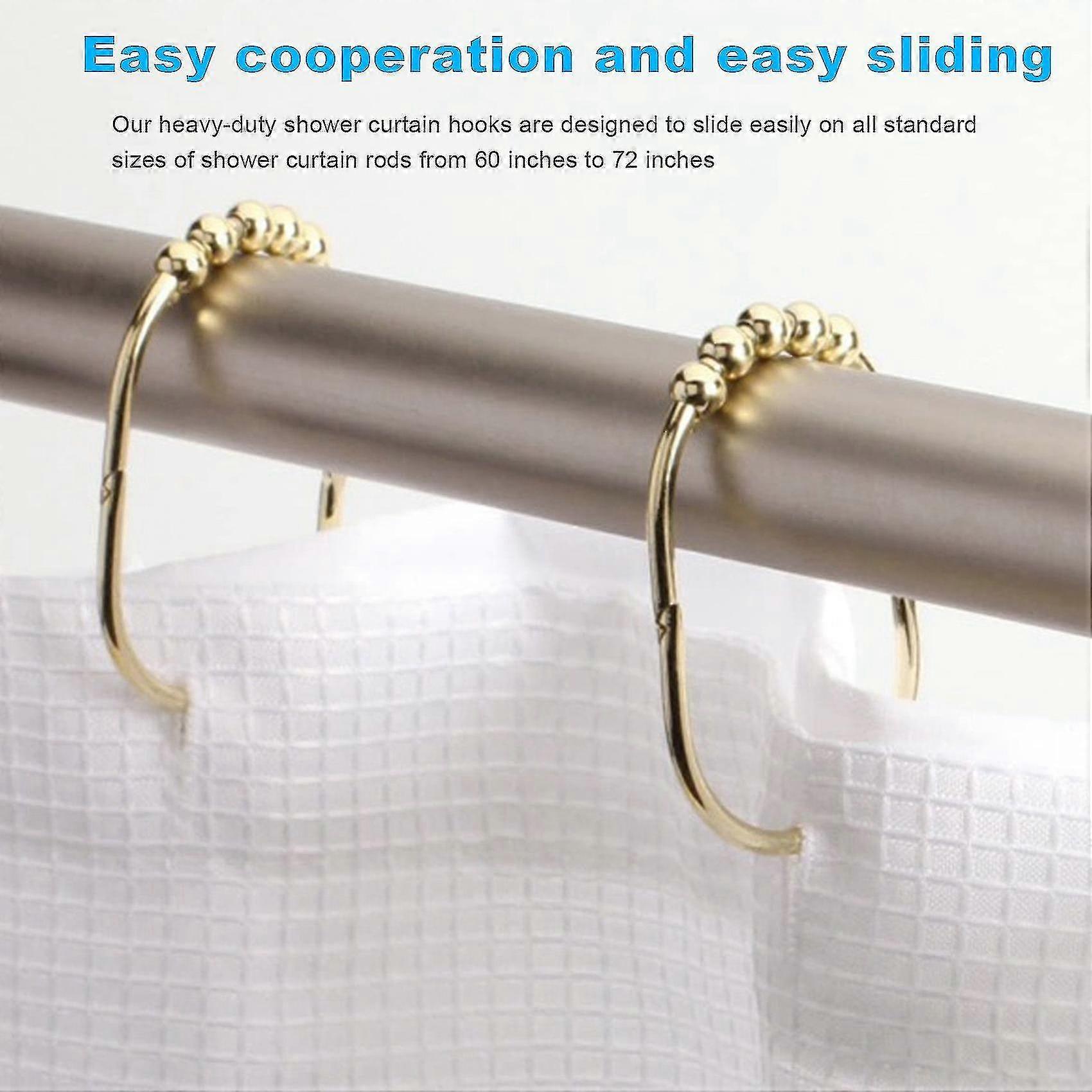 12 Pack Wide Shower Curtain Ring Hook Set, Decorative Chrome Finish, Easy Glide Roller, S Ring