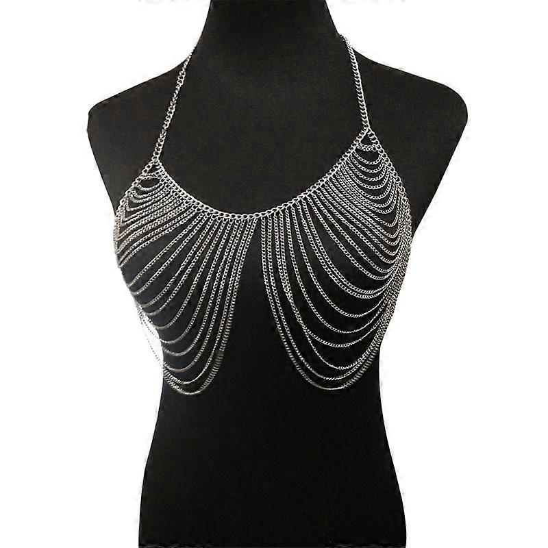 Act the role ofing gold multi-layer chain tassel exaggerated long bra female body chain necklace