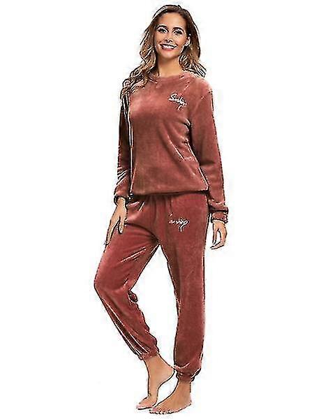 Winter Warm Pajamas Plus Fleece Top Trousers Round Neck Soft Pajamas Set