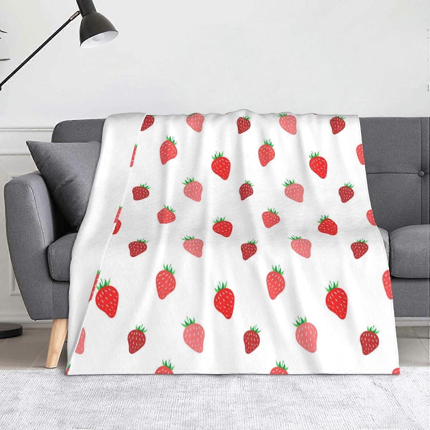 Jordbærprint tæppe, blødt letvægts flanneltæppe til sofaer, seng, sofaerFVBG-516
