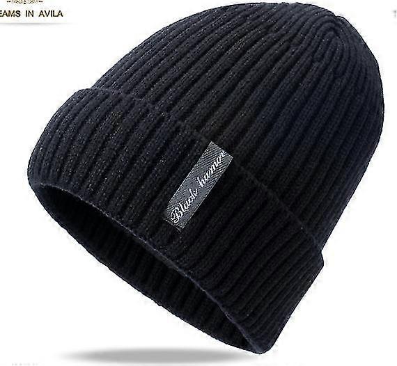 Men's Winter Beanie Warm Knitted Fleece Lined With Coarse Grain (black)