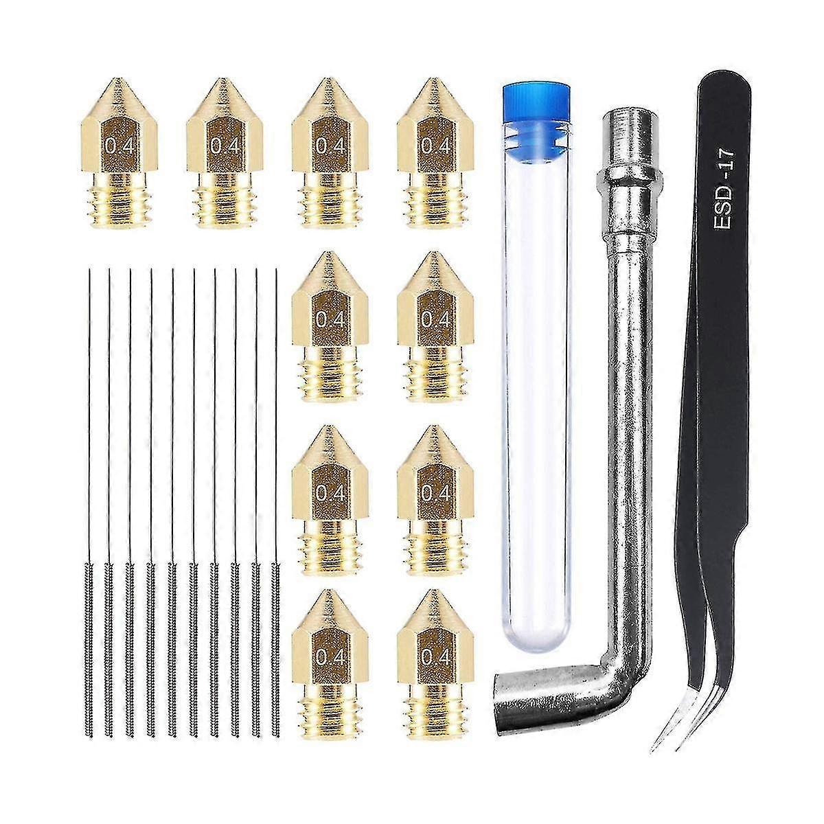 23pcs 3d Printer Nozzles Kit With 10pcs Mk8 0.4mm 3d Printer Nozzles Extruder For 3d Printer