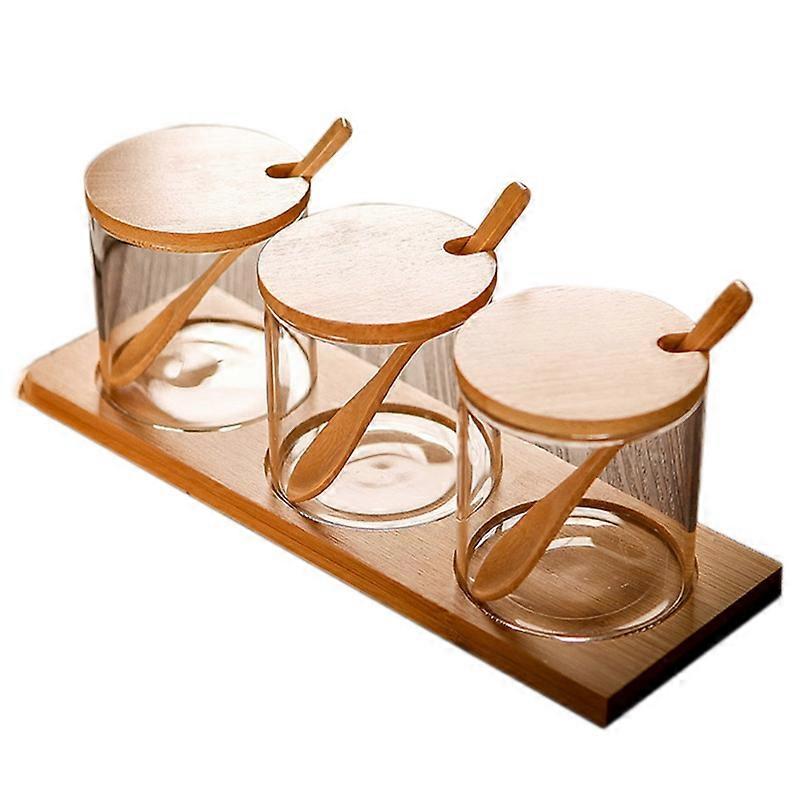 Condiment Jars with Lids and Spoons, Set of 3 Spice Jars Kitchen parent Condiment Salt Pepper