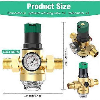 Waterdrukregelaar, 1 inch, waterdrukregelaar met watermanometer en netfilter, messing waterdrukregelaar voor het instellen van de waterdruk ( messing