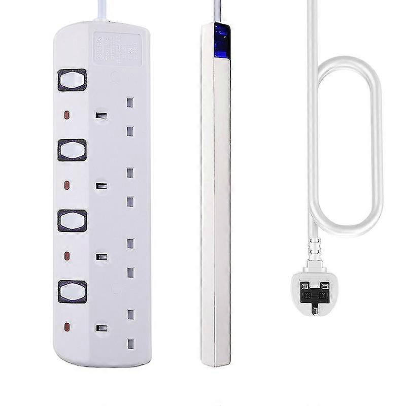 4 Way Extension Lead With Switches Portable White Accessory In Home Office 10ft 13a Extension Cable(
