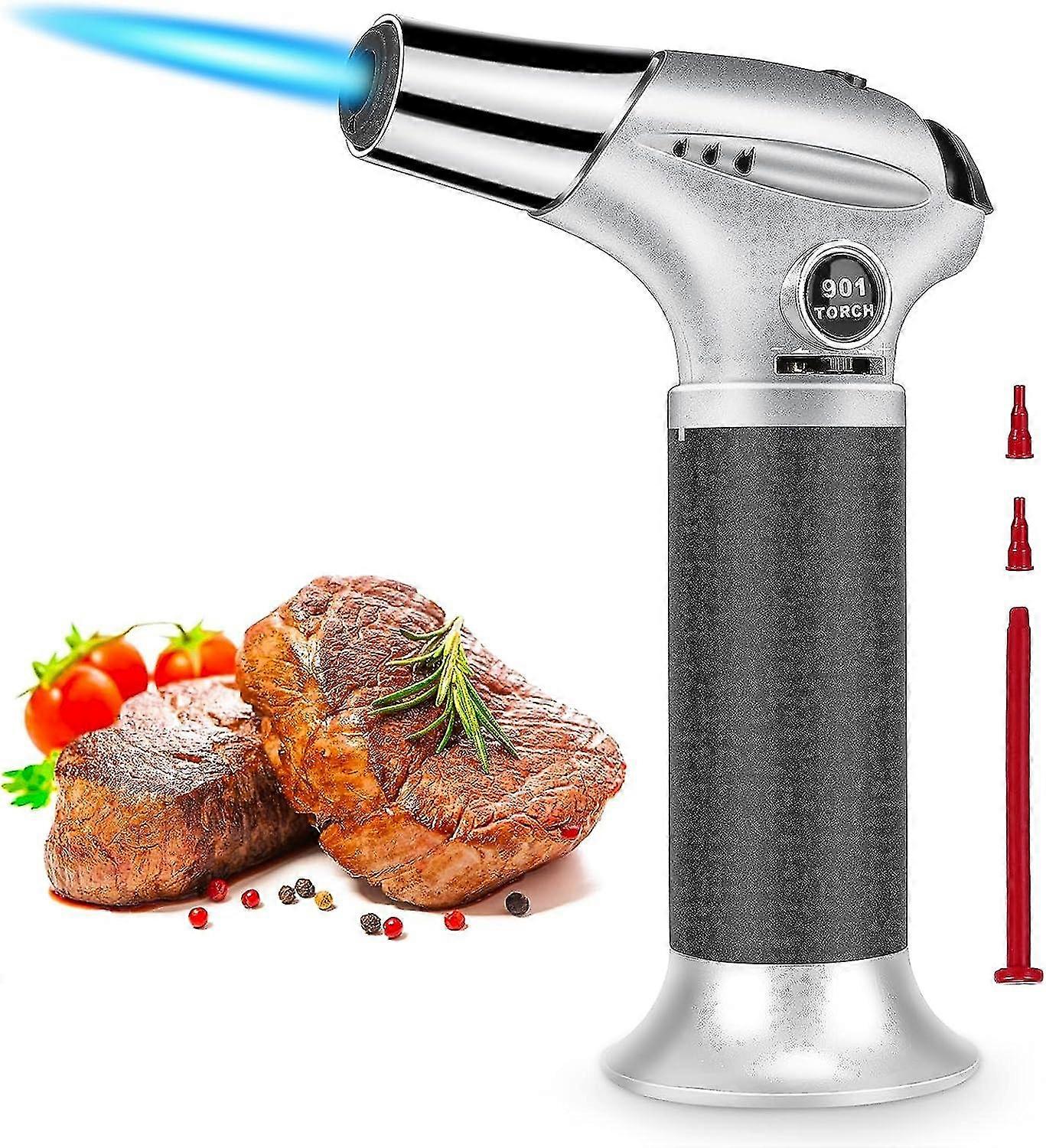 Adjustable Kitchen Blowtorch - Refillable Torch Lighter for Crme Brle, Barbecue, Baking