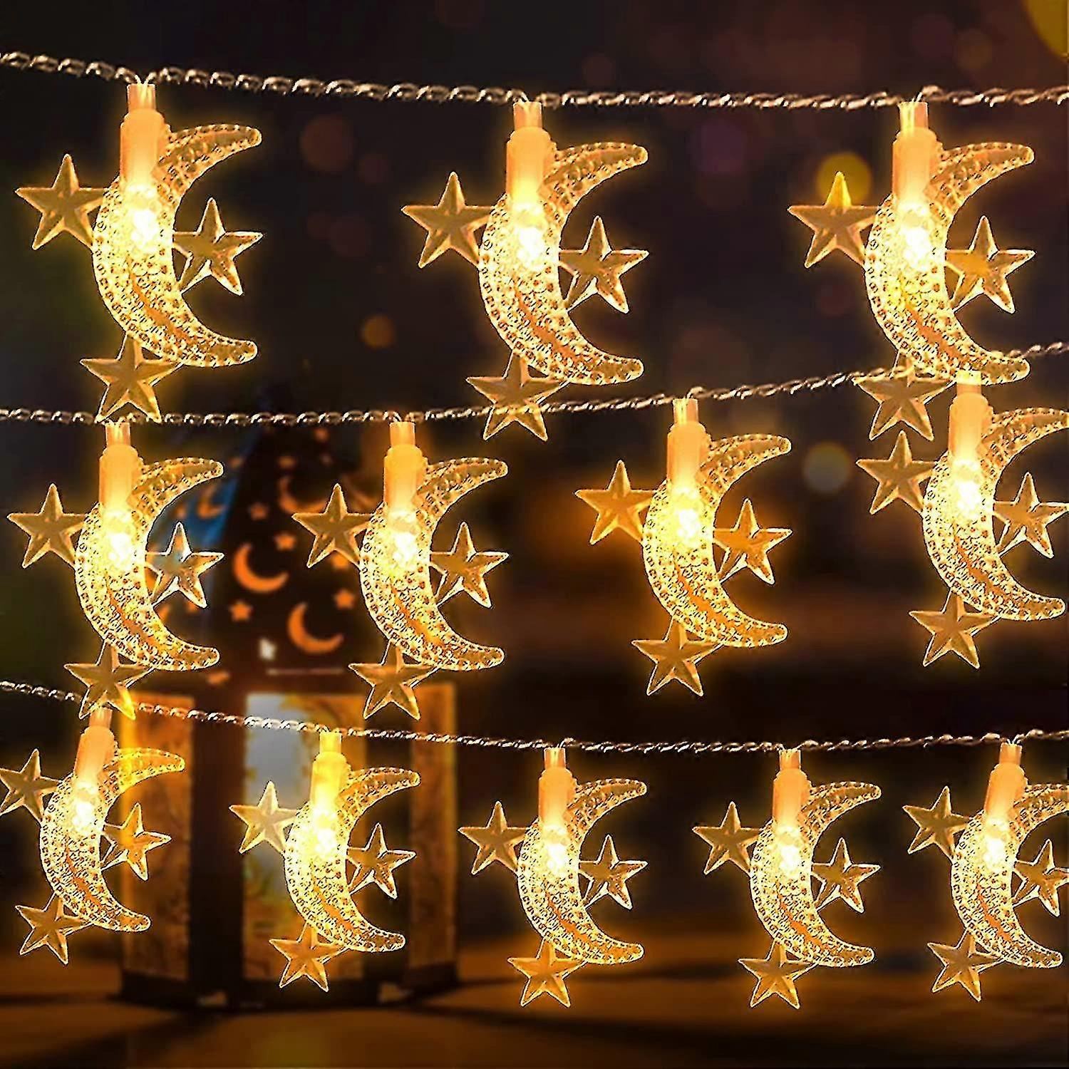 40 Led Ramadan Decorations Star & Moon String Lights For Ramadan Mubarak, Home, Curtain, Outdoor And Party(warm White Light)