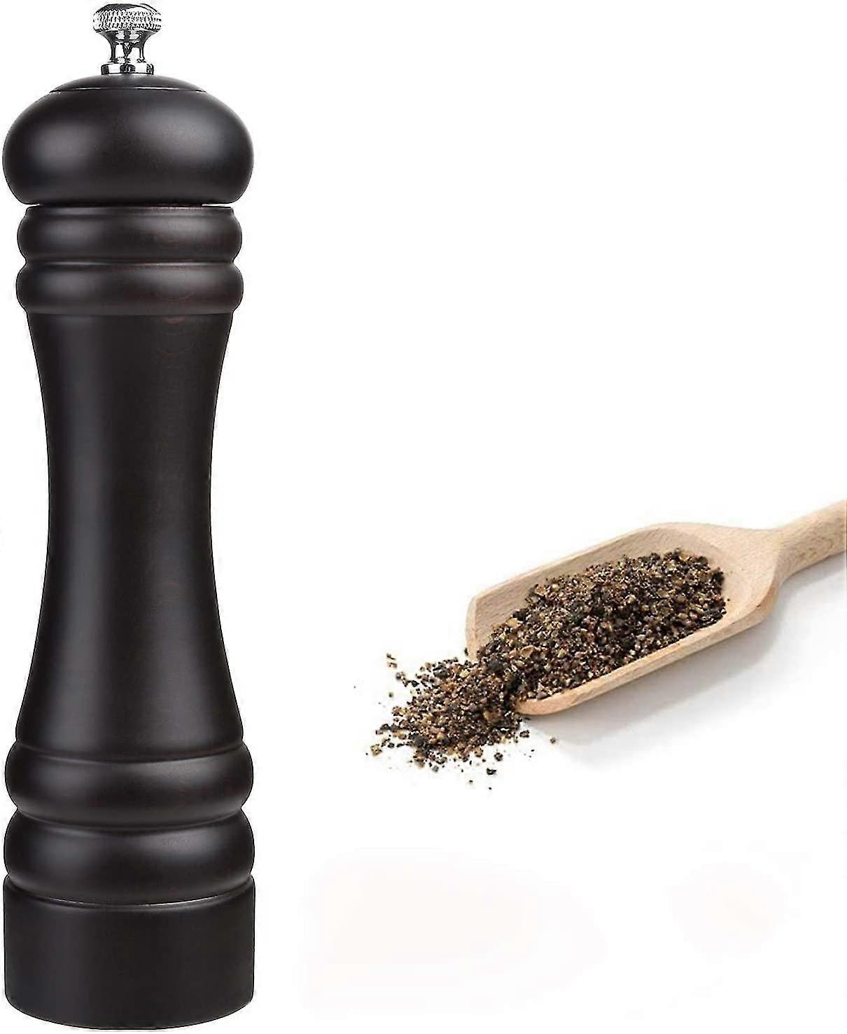 Pepper Mill 8 Inch Black Wood Grinder Adjustable Coarseness