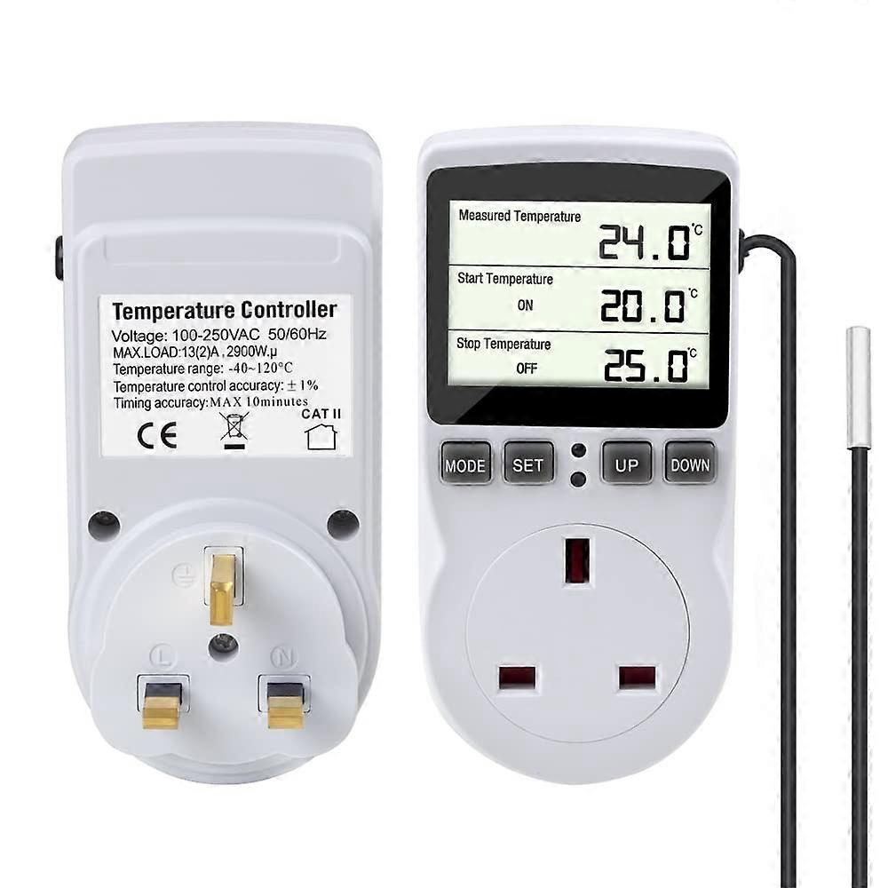 Digital Thermostat Controller Socket Outlet, Thermostat UK Plug 230V/16A Digital Temperature Controller with Heating Cooling Mode, LCD Screen for Gree