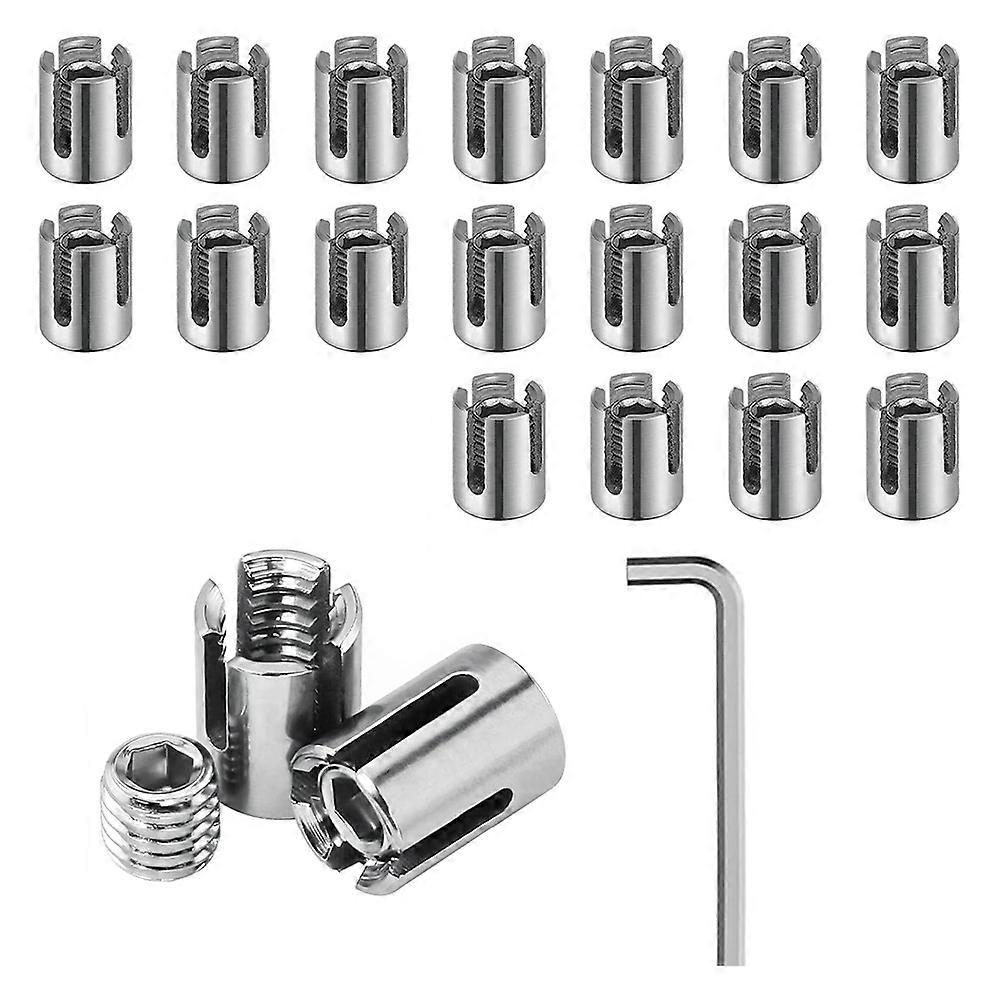 20PCS Cable Clamps, Stainless Steel Clamps for 1/8inch Wire Rope or Rod Fittings, No Drilling Required Clips