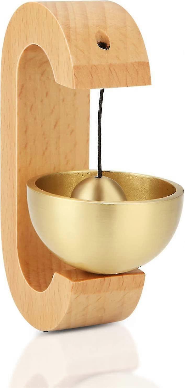 Cloche des commerçants pour l’ouverture de la porte, sonnette d’entrée décorative dorée en bois avec cloche en laiton Niuniu