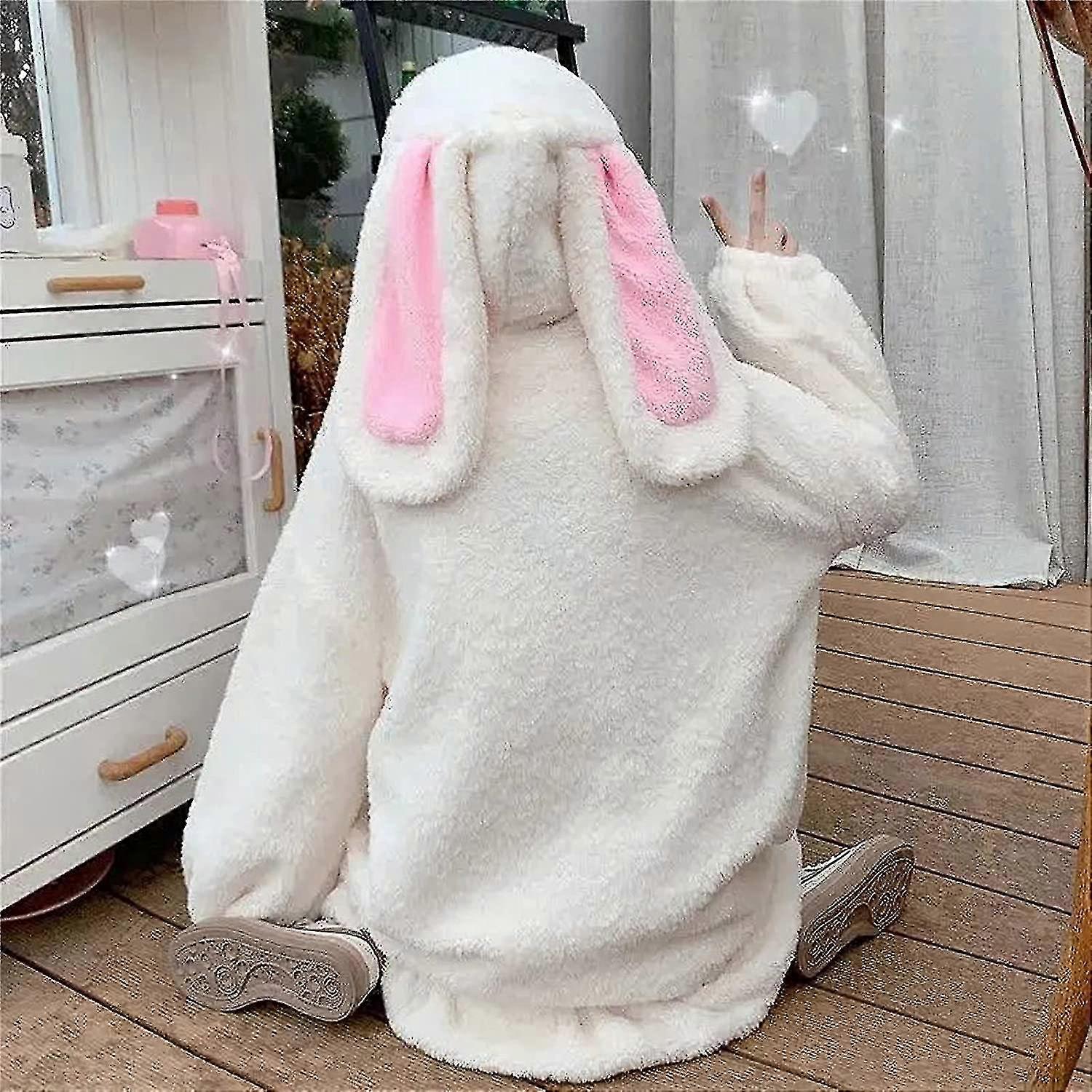 Women Cute Bunny Ear Hoodie Fuzzy Fluffy Rabbit Sweater Sweatshirt