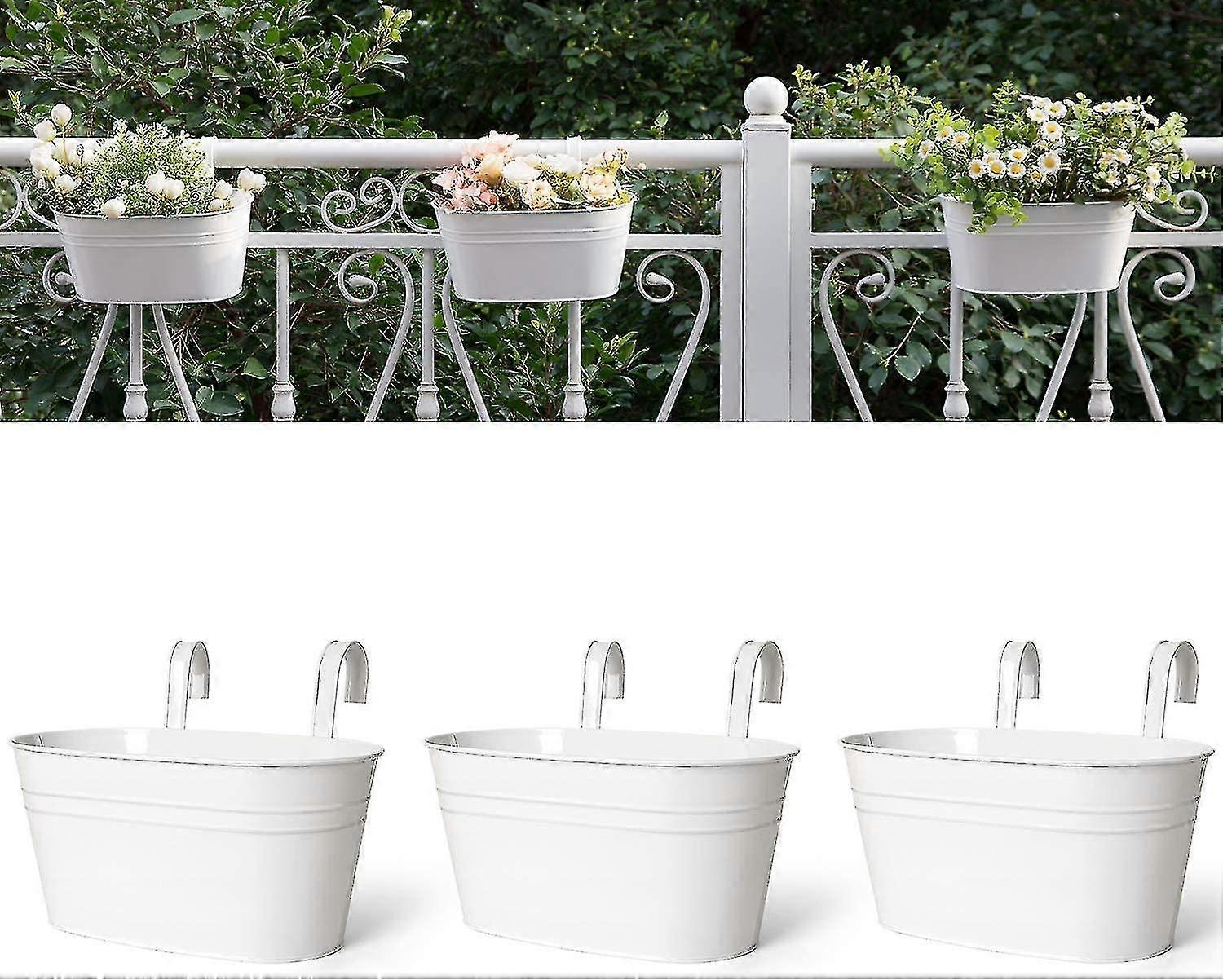 金属製の吊り下げ式植木鉢 - 手すりフェンス用3パック