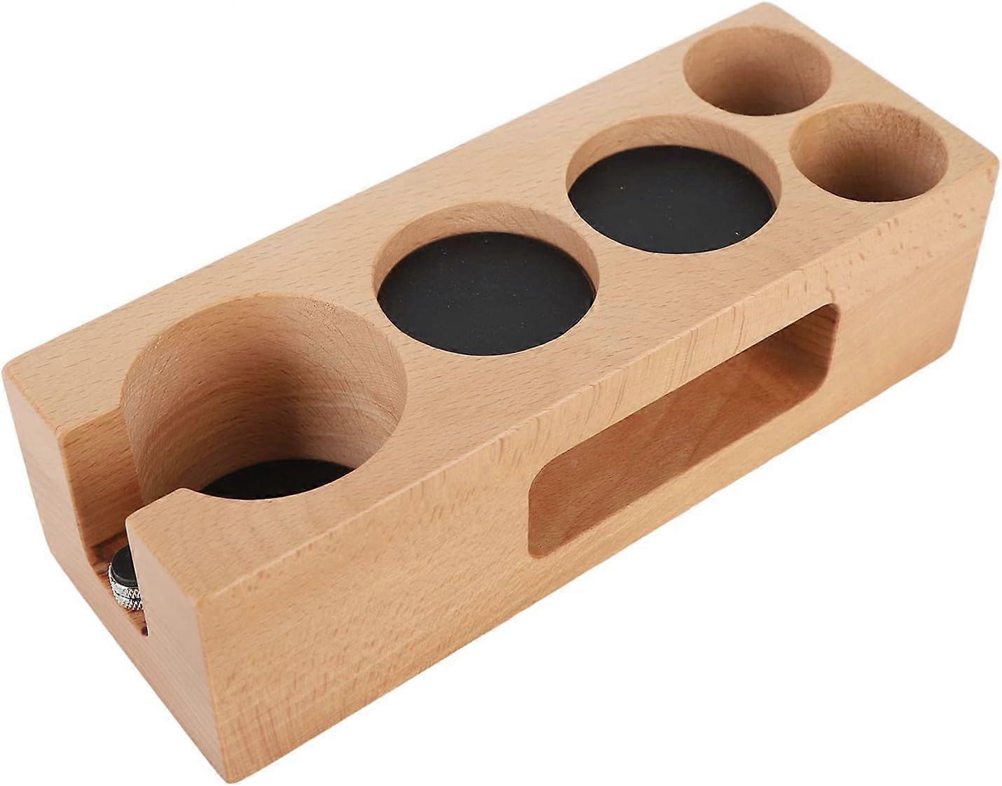 Trä kaffefilter tamper hållare, 5 hål trä espresso tamper mat stativ tamper station, halkfri kaffe stampning station bas för portafilter, kaffe kaffe