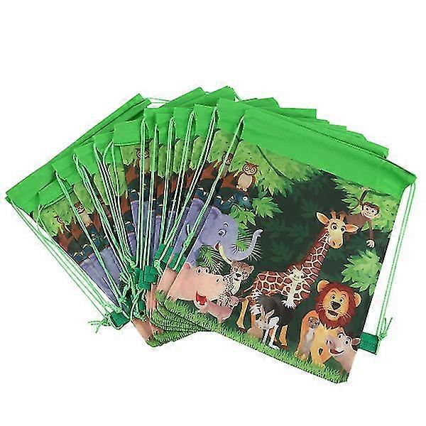 12 Pcs Forest Animals Pattern Storage Bags Children Drawstring Backpack