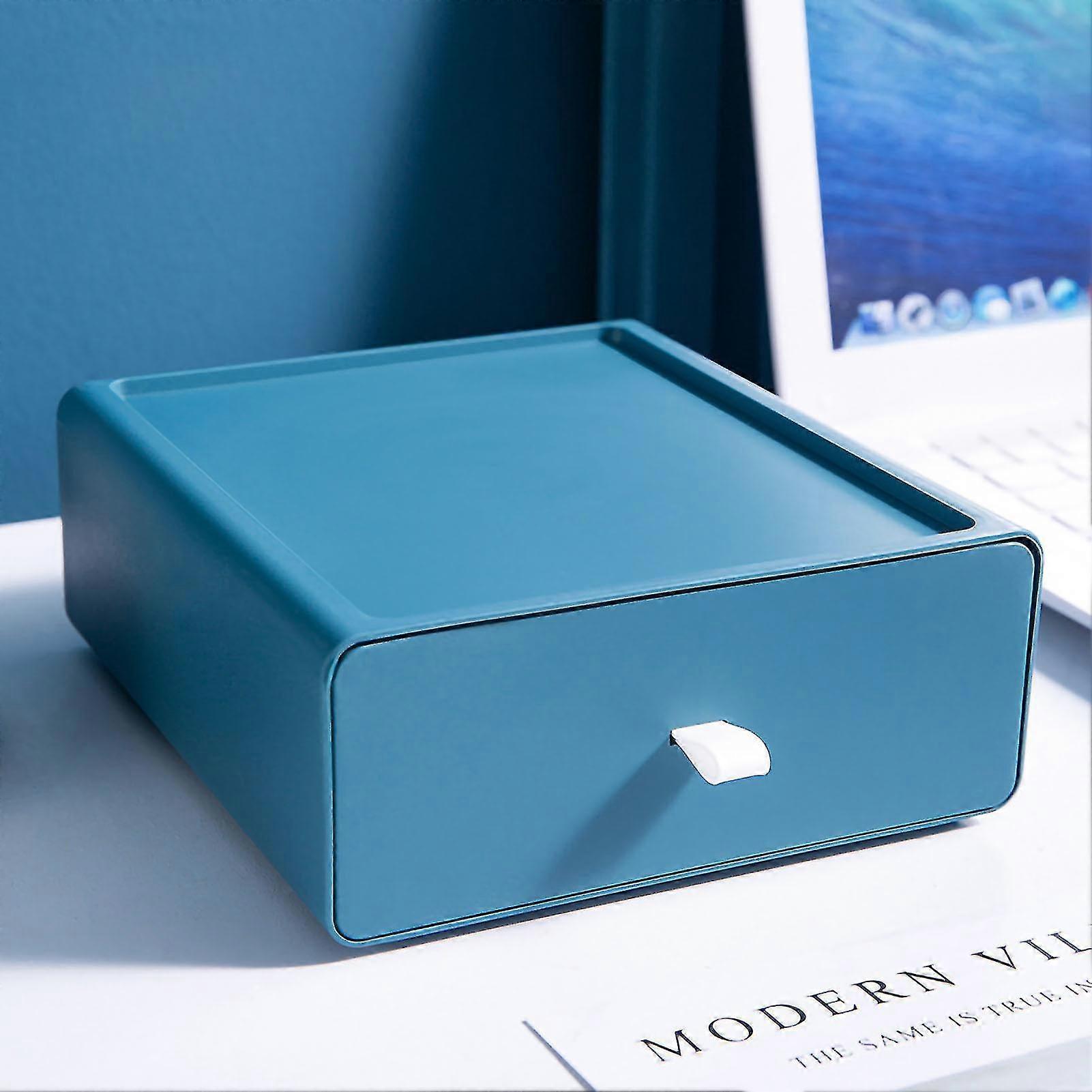 Blue Stackable Desktop Storage Box with Drawer Design - Strong Load Bearing