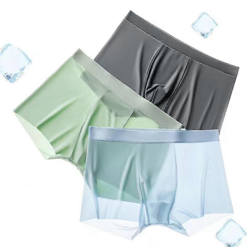 Mens Boxers Shorts Ice Silk, 3Pcs Men Panties Seamless Underwear