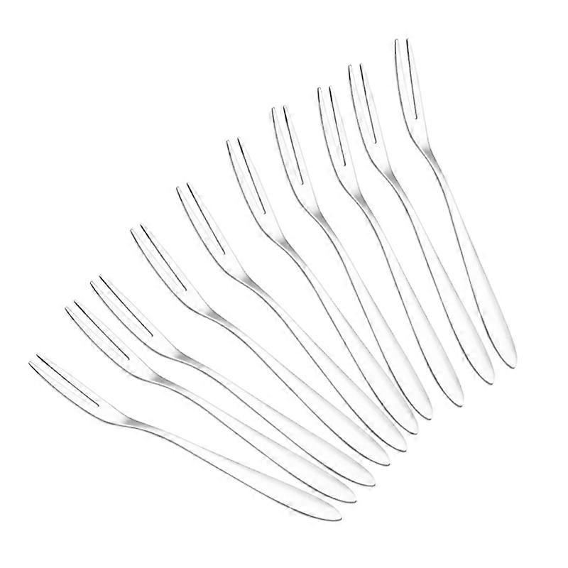 10Pcs Stainless Steel Reusable Fruit Fork Cake Dessert Salad Fork Two- Fork Set Kitchen Tool 13cm