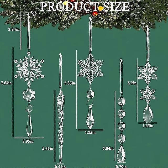 5pcs Christmas Decoration Acrylic Icicle Pendants Ice Strip Pendants Snow Ceiling Xmas New Year Christmas Tree Pendants 2024