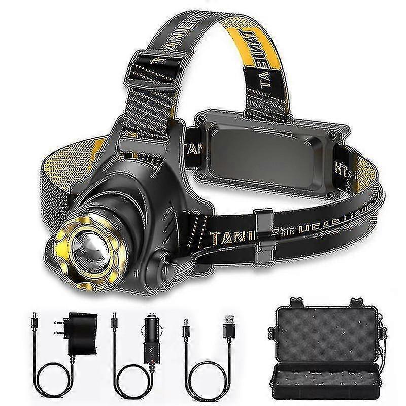 990000lm Led Headlamp Rechargeable Headlight Zoomable Head Torch Lamp Flashlight Eu/us Plug
