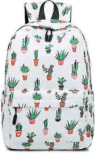 2025適切な女の子カジュアルバックパック大学生ブックバッグ財布サボテンプリントトラベルショルダーバックパック