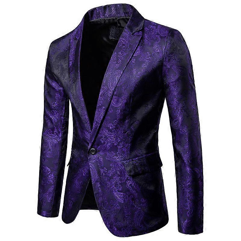 Men's dark print suit with one button trim suit jacket