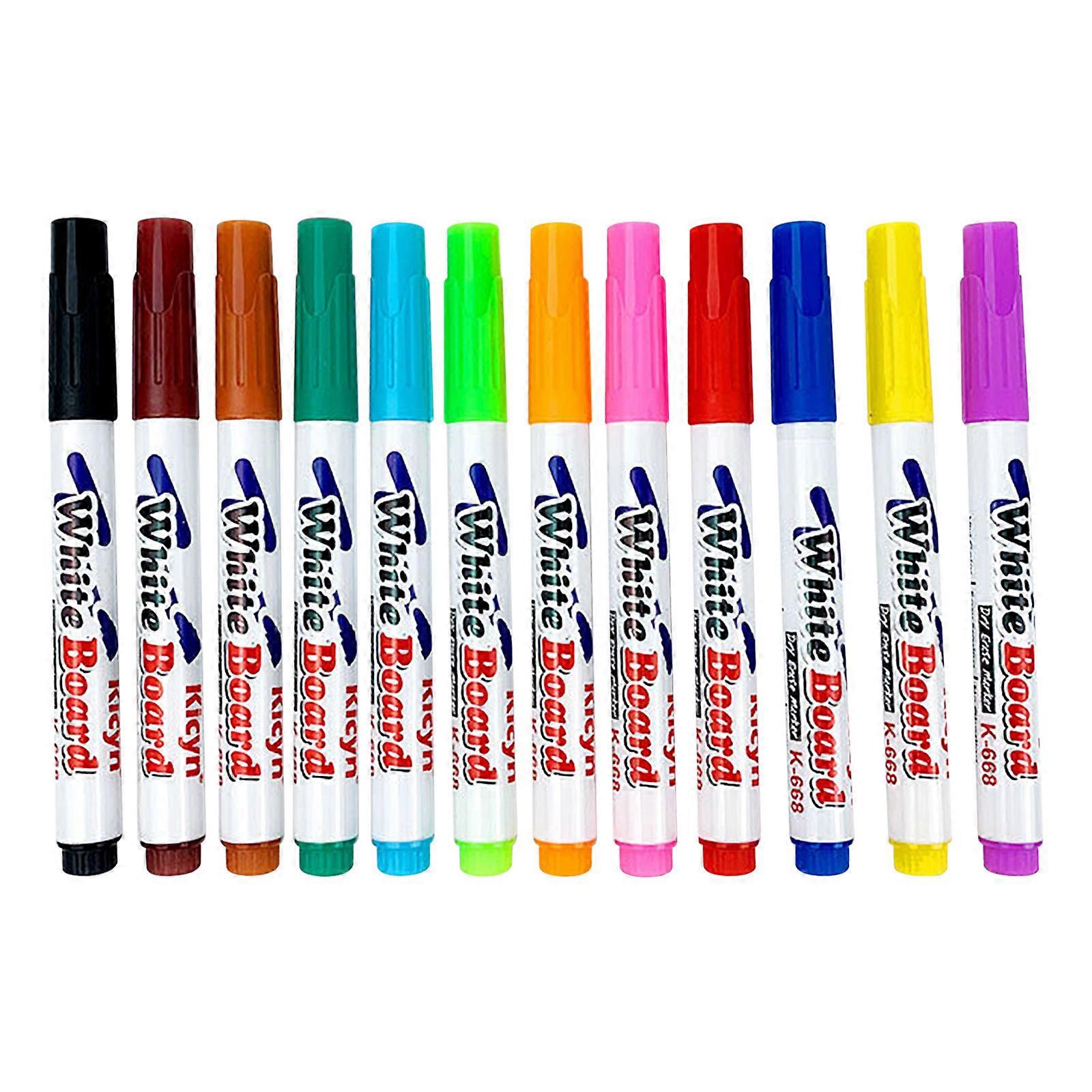 12Pack Water-based Whiteboard Pen Erasable Black, Red,Green And Blue Color Blackboard Pen Easy-to-erasable Marker 10ml