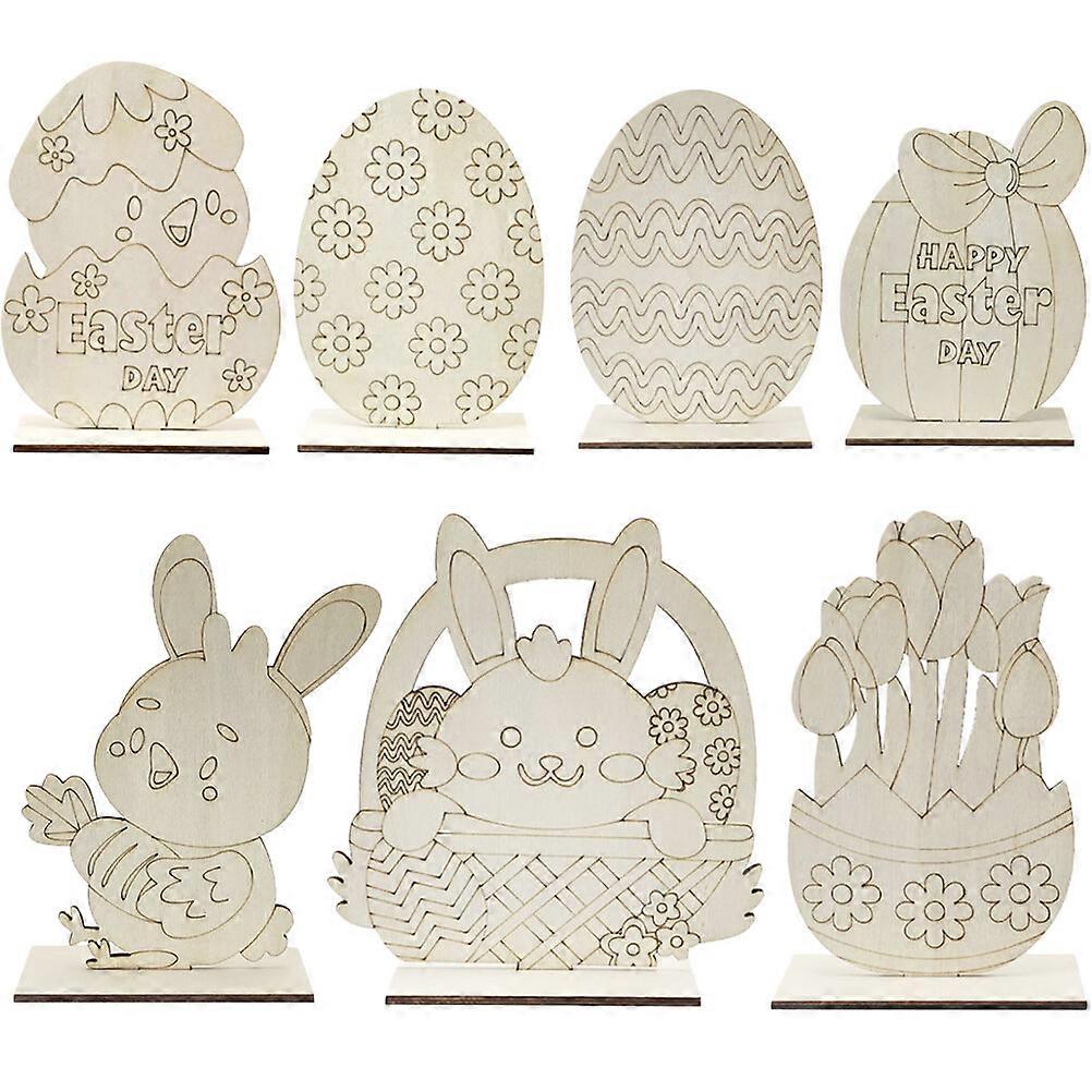7pcs Easter Wood Decorations Unfinished Diy Wood Easter Egg Adornments Party Decor